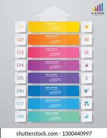 8 steps timeline infographic element. 8 steps infographic, vector banner can be used for workflow layout, diagram,presentation, education or any number option. EPS10.