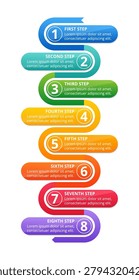 8 Steps Vertical Process Timeline Infographic Template with Colorful Gradient Labels
