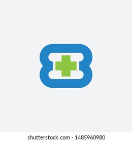 8 and symbol plusl logo. Eight and plus - design element or icon. Logotype template.