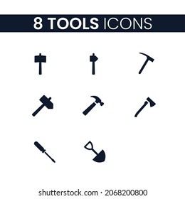 8 Tools Icons Set. Icons Pack. Collection of Icons.