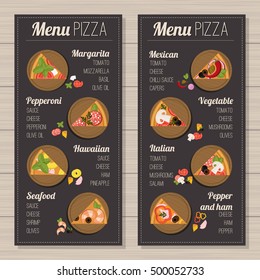 8 types of pizza. Design on a dark background