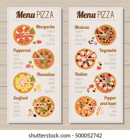 8 types of pizza. Design on a light background