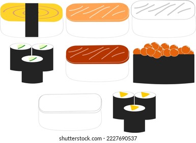 8 types of sushi icons