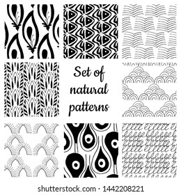 8 universal different vector seamless pattern (tiling.  Infinite textures can be used for Wallpaper, pattern fills, web page background,texture surface. Set of monochrome geometric ornaments