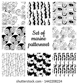 8 universal different vector seamless pattern (tiling.  Infinite textures can be used for Wallpaper, pattern fills, web page background,texture surface. Set of monochrome geometric ornaments