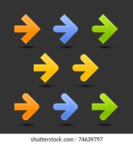 8 variations forms of the arrow web 2.0 button. Colored satined shapes with shadow on gray