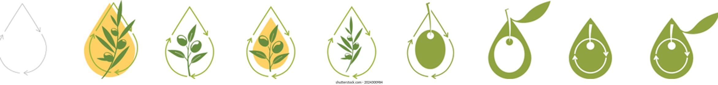 8 Varianten eines Logos für Olivenöltropfen + Recycling