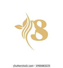 8 Vector abstract logo, branding design templates in trendy linear minimal style, emblem for beauty studio and cosmetics - female portrait, beautiful woman's face - badge for make up artist, fashion