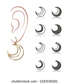 8 vector designs of earring. Cutout silhouette with moon pattern. Template is suitable for creating fashion & charm women jewellery: earrings, necklace or bracelet.