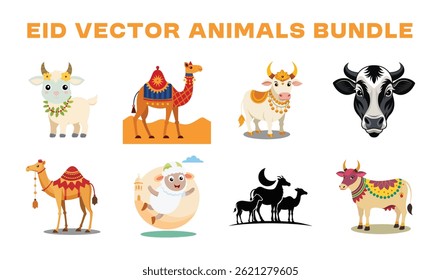 8 vector Eid animal bundle isolated on white background