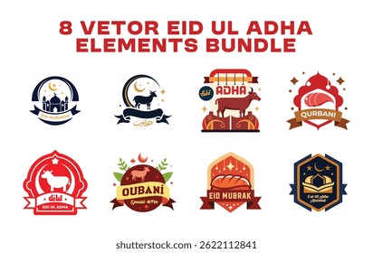 8 vector Eid ul adha elements bundle on white background