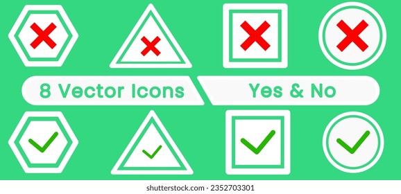 8 Vektorsymbole. enthält ja und keine Symbole in verschiedenen Formen. einfach, bearbeitbar, modern und Premium