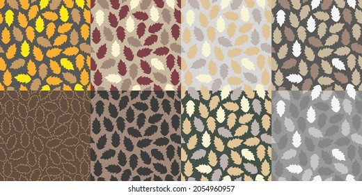8 Vector images of carved leaves of different shades on different backgrounds
