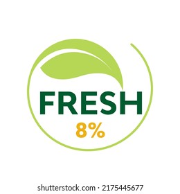8% Vektorgrafik-Design von Fresh Food Label, Aufkleber-Symbol oder Logo auf weißem Hintergrund, Vektordesign-Illustration. Geeignet für Produkte
Etikett