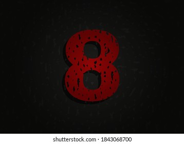8 vectorial rojo número hecho de textura gruesa. Una fuente loca de miedo brutal. Diseño de estilo temático nocturno.  Para logotipo, marca, afiche, elementos de diseño, etc.   