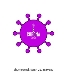 8% vector sign symbol in the form of virus illustration, corona outbreak diagnosis stamp, isolated on white background