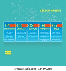 8 vertical cards with big numbers and different options. EPS10.