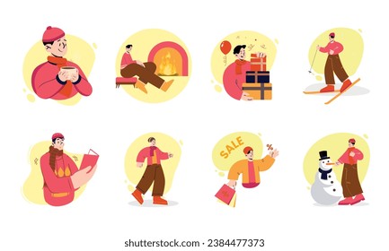 8 Winter Holiday Vector Bundle Illustrations