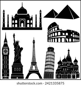 8 world wonders vector collection