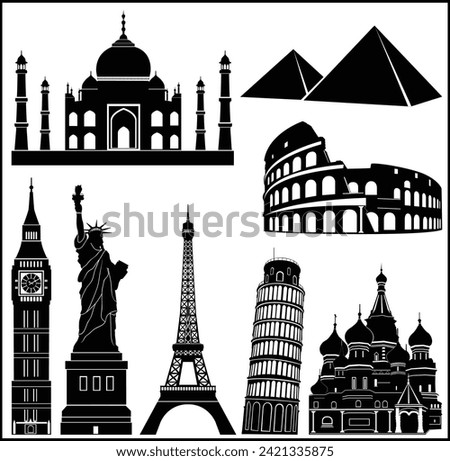 8 world wonders vector collection