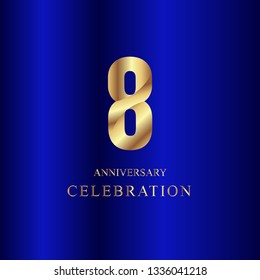 8 Year Anniversary Celebration Gold Blue Vector Template Design Illustration