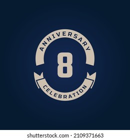 8 Year Anniversary Celebration with Golden Color for Celebration Event, Wedding, Greeting card, and Invitation Isolated on Blue Background