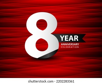 8 Year Anniversary Celebration Logo Vector On Red Background, 8 Number Design, 8th Birthday Logo, Logotype Number, Vector Anniversary For Celebration, Invitation Card, And Greeting Card 