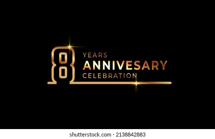 8 Year Anniversary Celebration Logotype with Golden Colored Font Numbers Made of One Connected Line for Celebration Event, Wedding, Greeting card, and Invitation Isolated on Dark Background