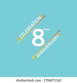 Celebración del 8 aniversario, diseño vectorial para celebraciones, tarjetas de invitación y tarjetas de felicitación