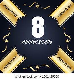 Celebración del 8 aniversario, diseño vectorial para celebraciones, tarjetas de invitación y tarjetas de felicitación