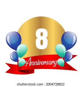 Celebración del 8 aniversario, diseño vectorial para celebraciones, tarjetas de invitación y tarjetas de felicitación
