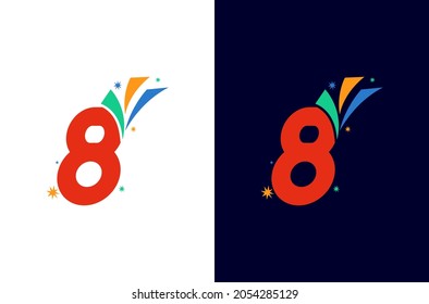 8 year anniversary firework logo design. Number celebration with colorful spark. Simple icon for carnival or festival