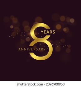 8 Year Anniversary gold number ,8 birthday Logo,  Vector Template Design element for invitation, wedding, jubilee and greeting card illustration.