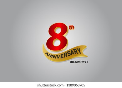 8 year anniversary Golden ribbon celebration logotype. anniversary logo with Red and Gold color isolated on grey background, vector design for celebration, invitation card - vector