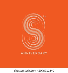 8 Year Anniversary Logo, 8 birthday,  orange colour, Vector Template Design element for birthday, invitation, wedding, jubilee and greeting card illustration.
