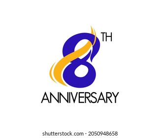Diseño del logo de 8 años. 8.º vector de número de celebración. Diversión, vacaciones, cinta, pancarta, evento, fiesta