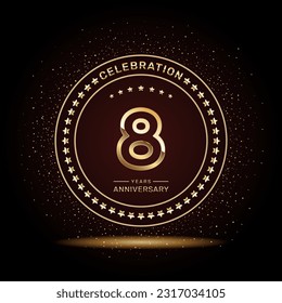8 year anniversary logo design with double line numbers in gold color, vector template
