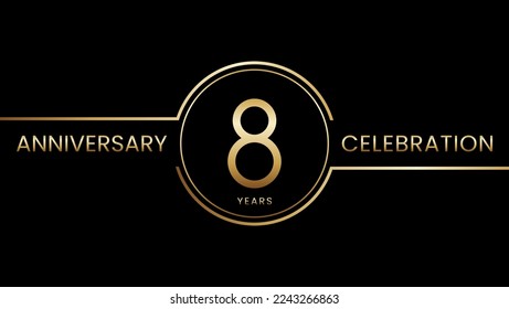 8 year anniversary. Anniversary template design with golden ring. Logo Vector Illustration