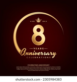 8 year anniversary template design with golden number and ring for birthday celebration event, invitation, banner poster, flyer, and greeting card, vector template