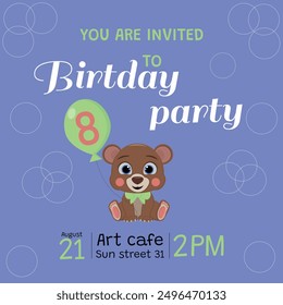 Invitación de cumpleaños de 8 años con osito de peluche