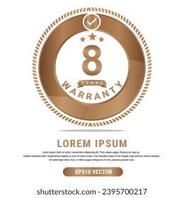 8-jährige Garantie Vektorgrafik in goldener Farbe mit fantastischer Schriftart und weißem Hintergrund. EPS10-Vektorgrafik