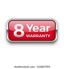 8 year warranty vector badge, silver