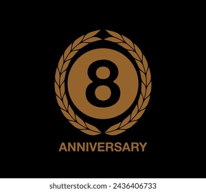 8 years anniversary bronze laurel wreath. Birthday celebration on black background