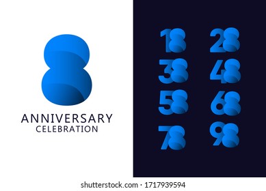 8 Years Anniversary Celebration Blue Logo Vector Template Design Illustration