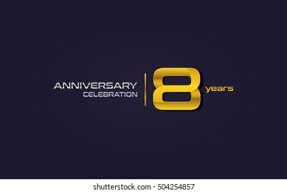 8 Years Anniversary Celebration Logo, Yellow, Isolated on Dark Purple Background