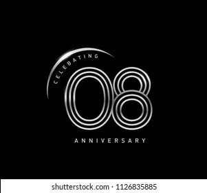 8 years anniversary celebration logotype with line number style silver color isolated on black color. vector anniversary for celebration, invitation card, and greeting card