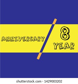 8 years anniversary celebration logotype with black color isolated on blue and yellow background