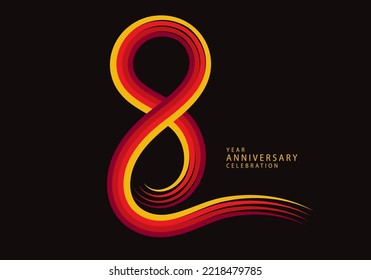 8 years anniversary celebration logotype red line vector, 8th birthday logo, 8 number design, Banner template, logo number elements for invitation card, poster, t-shirt.