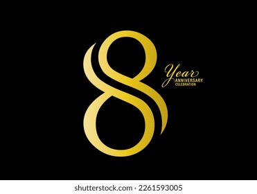 8 years anniversary celebration logotype gold color vector, 8th birthday logo,8 number, anniversary year banner, anniversary design elements for invitation card and poster. number design vector