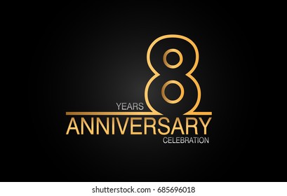 8 years anniversary celebration logotype. anniversary logo with golden and silver color isolated on black background, vector design for celebration, invitation card, and greeting card